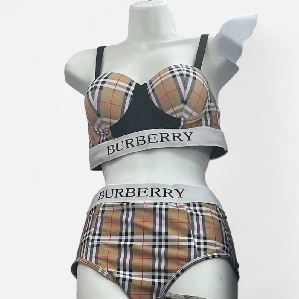 Burberry Plaid Bra Set - Black and Tan